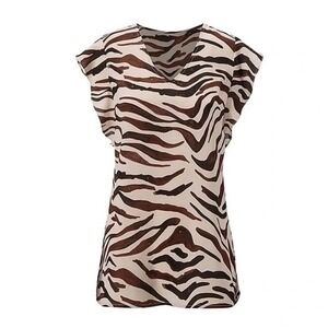 CAbi Zebra Print Blouse - Brown and Cream